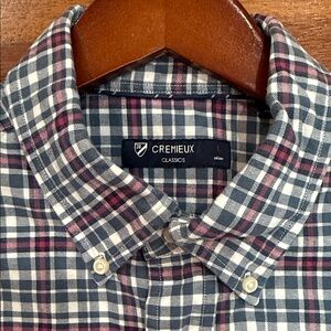 Modern Preppy Cremieux Slate Blue Raspberry Plaid Button Down Shirt Men’s Large